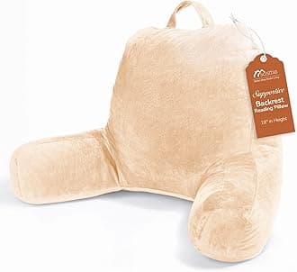 Sasttie Reading Pillow, Velvet Back Pillow for Bed Sitting Up, Adult Back-Rest Support Cushion with Arms for Sit Up on Couch, Sofa, and Floor, Dorm Essentials, Reading Accessories, Camel
