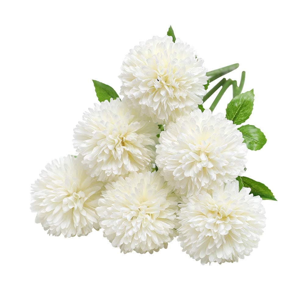 Tifuly Artificial Hydrangea Flowers, 6 Pcs Silk Chrysanthemum Small Ball Flowers for Home Garden Party Office Decoration Bridal Wedding Bouquets Floral Arrangement(White)