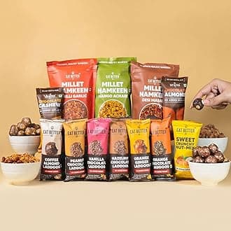 Ultimate Snack Box -12 Healthy Snacks - Roasted Namkeens, Dry-Fruit Laddoos - No Added Sugar - Chocolate Coated Nuts & more - 900gms