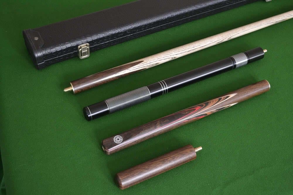57 Inch Handmade 3/4 Piece Ash Snooker/Pool Cue Complete Set With Black Leather Case/Extension/Rosewood Butt
