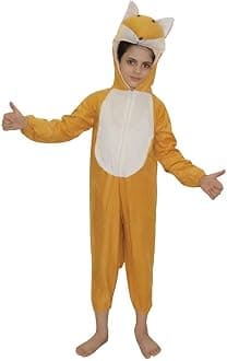 Kaku Fancy Dresses Fleece Fox Wild Animal Costume For Kids - Brown, 5-6 Years | Animal Fancy Dress For Boys & Girls