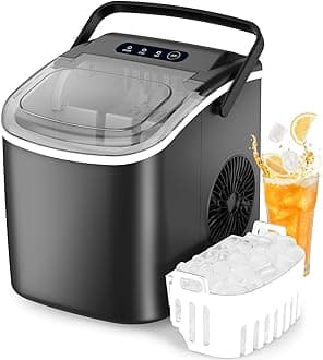 Ice Makers Countertop, Compact Size with Handle 26lbs in 24Hrs, Auto-Cleaning Portable Ice Machine with Basket and Scoop, 9 Ice Cubes Ready in 8 Mins, Ice Maker Quiet Operation for Home, Camping