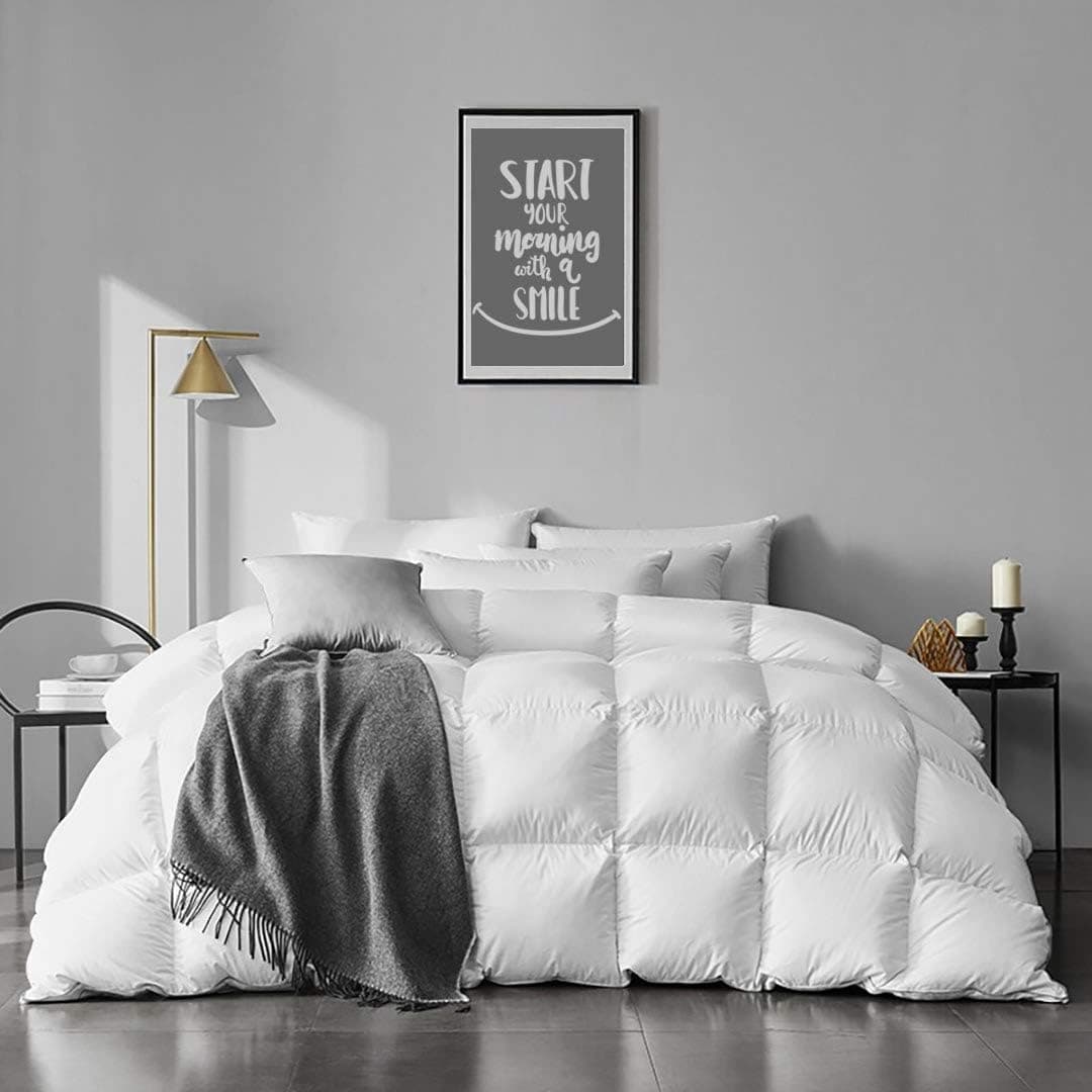 APSMILE Lightweight Feathers Down Comforter King Size - Ultra Soft Organic Cotton Quilted All-Season Thin Feathers Down Duvet Insert for Warm Weather/Hot Sleepers (106x90, Ivory White)
