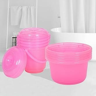 Kuber Industries Set of 10 Bathroom Combo Set | Bathroom Set | 5 Piece Tub-25 L & 5 Piece Bucket-13 L Bathing Set | Modern Bathroom Accessories Set | Transparent Pink