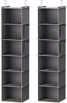 YOUDENOVA Hanging Closet Organizer, 6-Shelf Closet Hanging Storage Shelves, 2 Packs, Grey