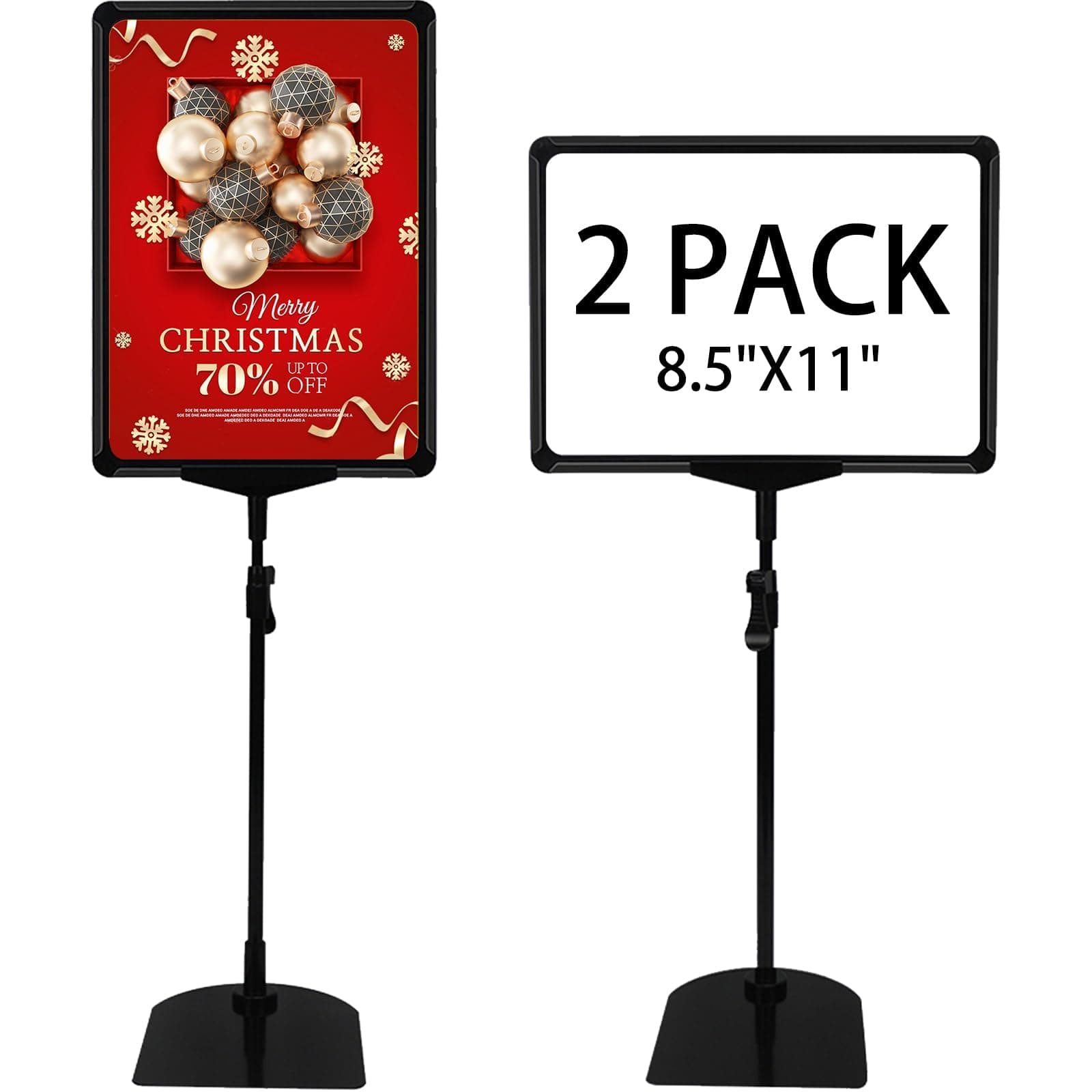 KASTWAVE A4 Adjustable Sign Poster Stand with Aluminum Snap Open, Reusable Frame for Advertising Business Menu Sign Holder, Vertical and Horizontal View Sign Displayed (Black, 2 Pack)