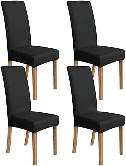 Amazon Basics Dining Chair Covers, Stretch Parson/Dining Chair Slipcover, Removable Washable Chair Protector for Home/Restaurant/Banquet, Black, 4-Pack
