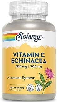 SOLARAY Vitamin C & Echinacea Root Supplement - Healthy Immune System Support for Women & Men, 500 mg Vitamin C & 300 mg Echinacea Per Capsule, Non-GMO, Vegan - 120 Count Veg Caps