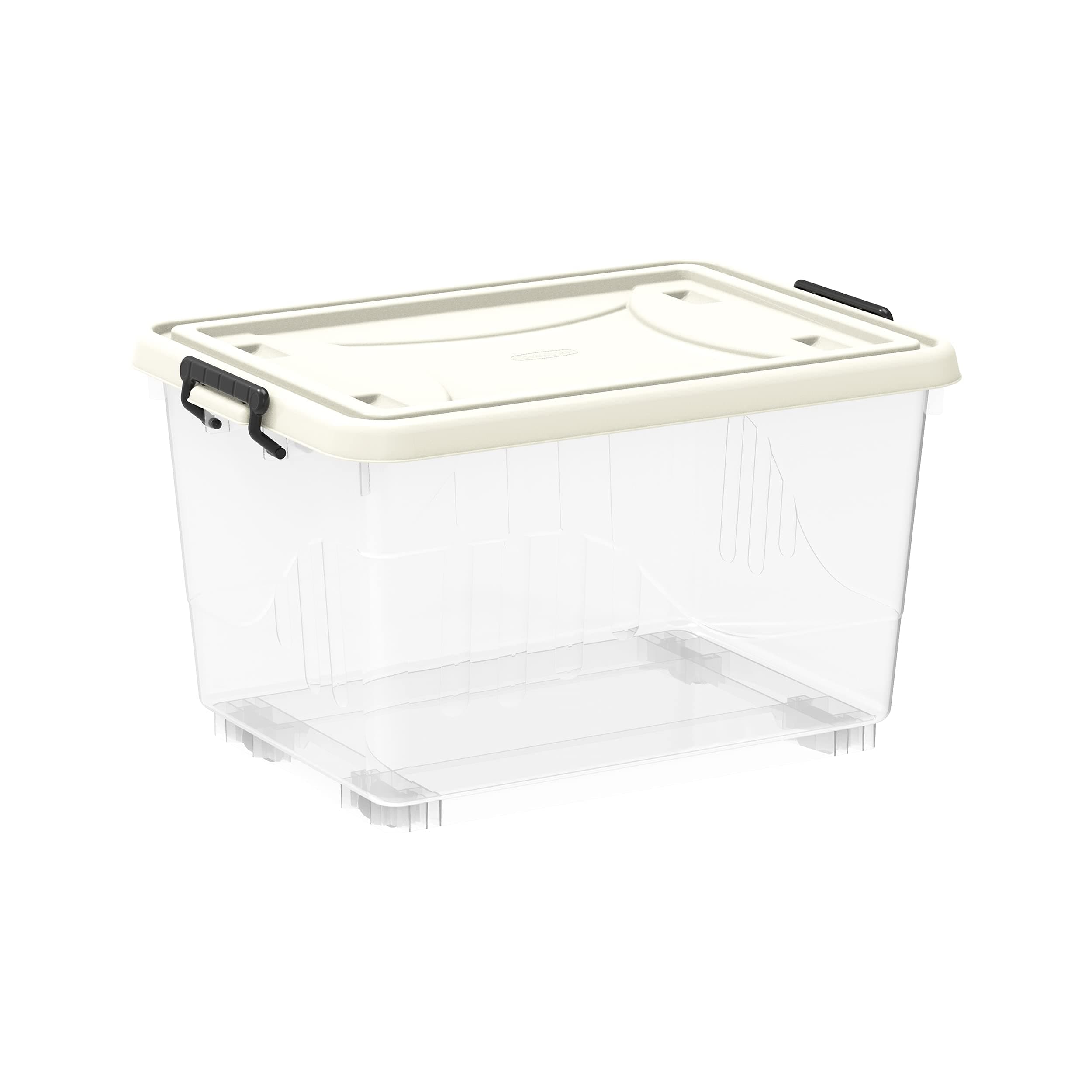 Cosmoplast 55L Clear Plastic Storage Box With Wheels & Lockable Lid, Off White, 55-Liters