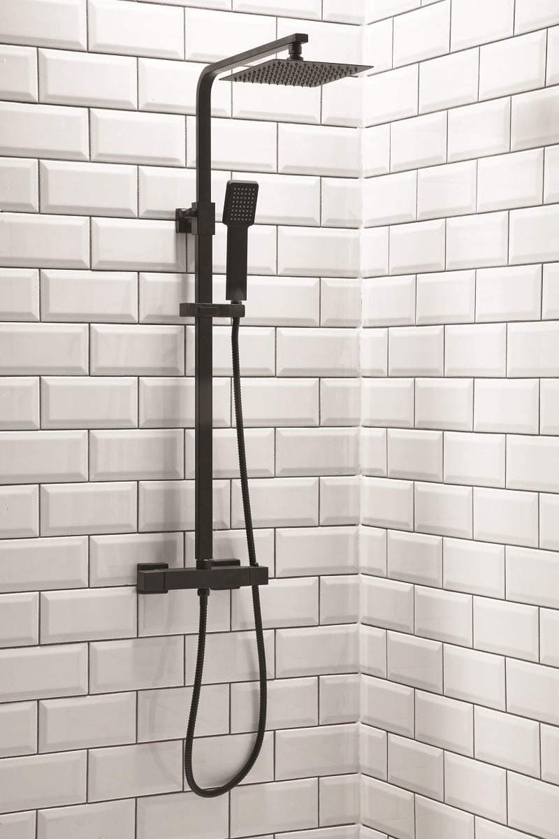 Black Square Thermostatic Shower with Fixed Head and Diverter