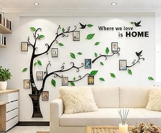 3D Tree Wall Stickers - DIY Photo Frame Tree Wall Decal Family Photo Frame Sticker Murals Wall Decor Living Room Bedroom TV Background Home Decorations (XL:109 * 79in,Green Right)