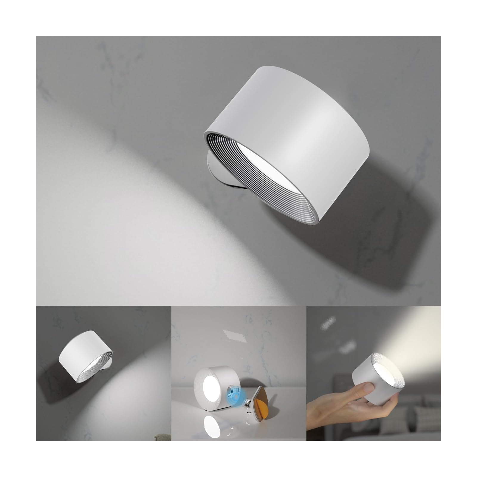 - LED Wall Sconces, Wall Mounted Lamps with Rechargeable Battery Operated Dim 3 Brightness Removable Charging 360°Rotate Magnetic Ball, Cordless Wall Light for Reading Study Bedside Hallway