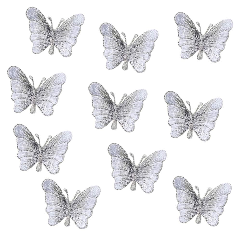 10 Pack Butterfly Iron On Patches for Backpacks, Hats, DIY Sew on Applique Patch, Vintage Embroidered Patches for Repair Clothes, Jackets, Jeans (Silver)