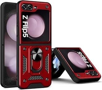 AICase for Samsung Galaxy Z Flip 5 Case with Ring Kickstand, Shockproof Flip Phone Case for Galaxy Z Flip 5 5G [Support Magnetic Car Mount], Red
