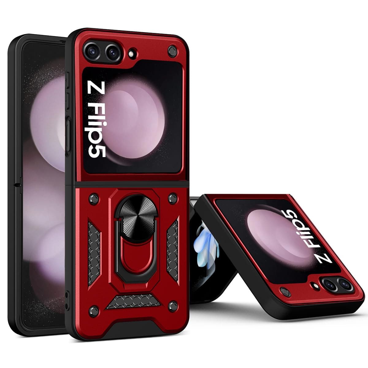 AICase for Samsung Galaxy Z Flip 5 Case with Ring Kickstand, Shockproof Flip Phone Case for Galaxy Z Flip 5 5G [Support Magnetic Car Mount], Red