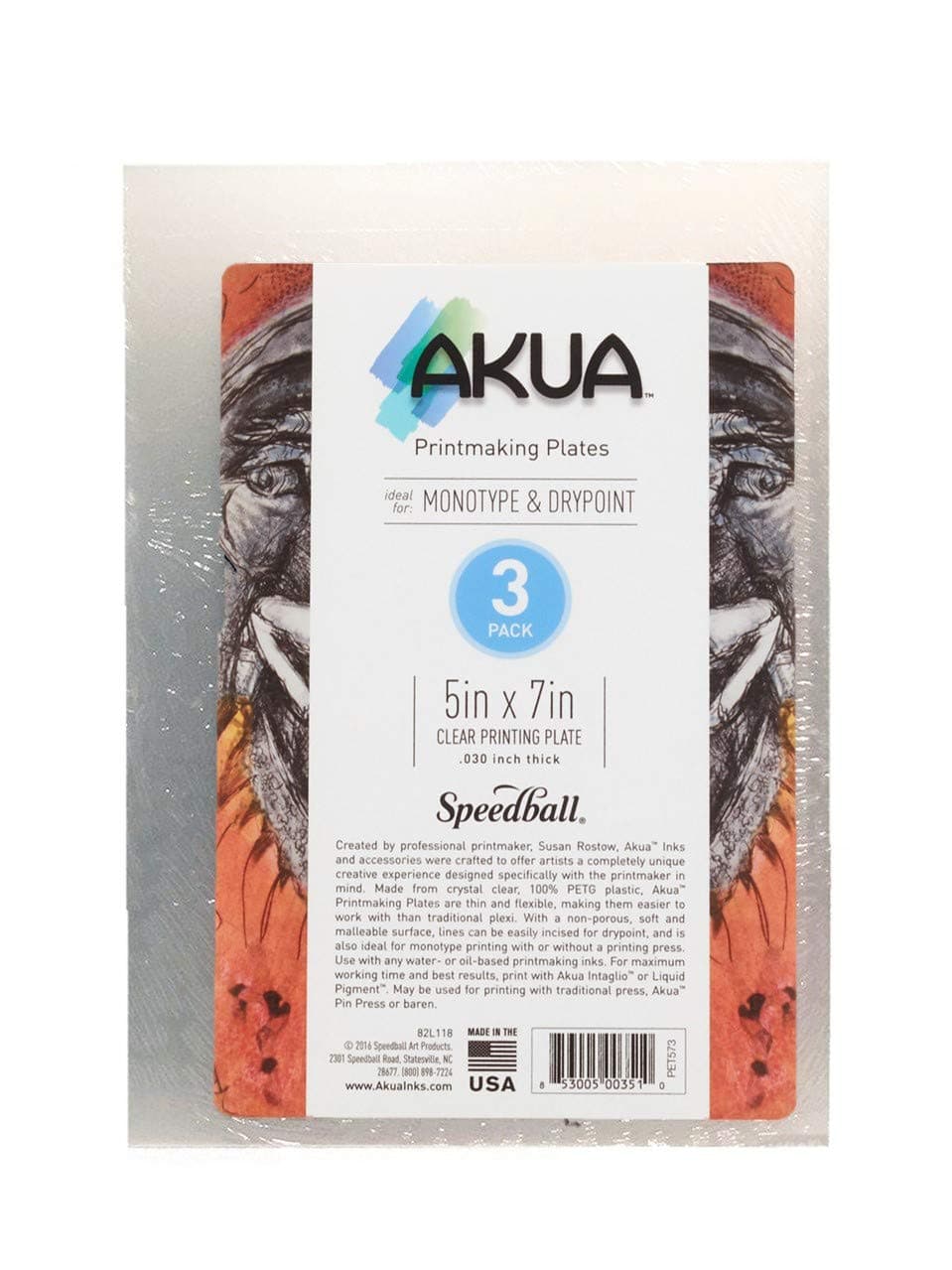 Akua Printmaking Plate, 5-Inch x 7-Inch, 3-Pack, Clear