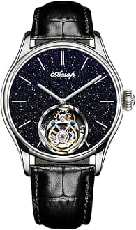 Aesop Classic Tourbillon Men Watch Sand Stone Dial Mechanical Tourbillon Movement Manual Analog Wristwatches Sapphire Waterproof Dress Business Watch for Men with Leather Strap 7050