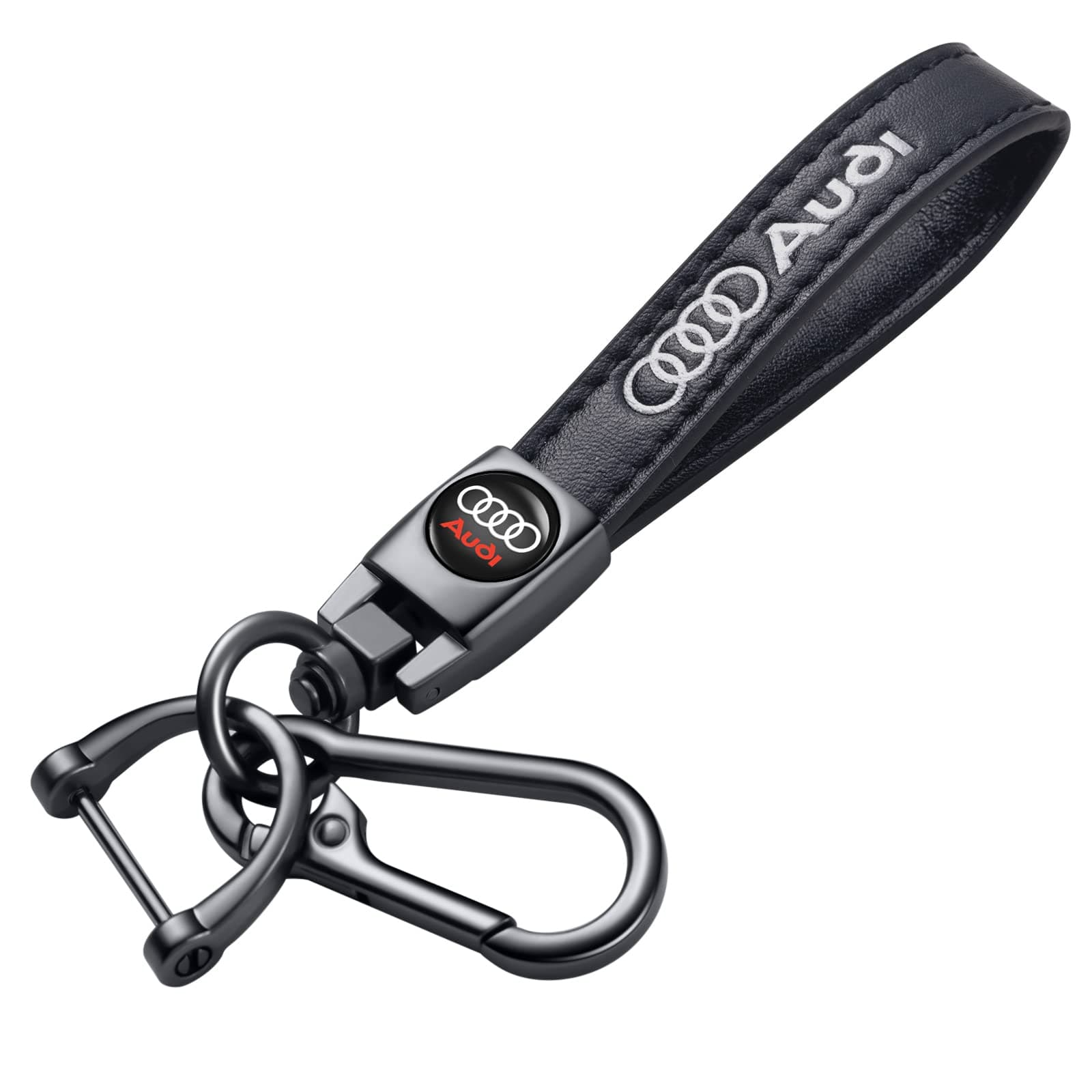 Genuine Leather Keychain Set Compatible with Audi A3 RS3 A4 A5 A6 A7 RS7 A8 Q3 Q5 Q7 R8 Key Chain Accessories Key Ring for Men's-Women's(Black)