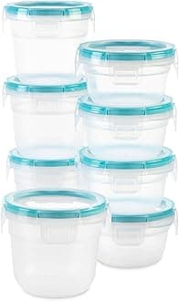 Plastic Total Solution 16-Pc Food Storage Containers Set, (4) 2-Cup & (4) 1.2-Cup Round Meal Prep Container, Plastic BPA-Free Lids with 4 Locking Tabs, Microwave, Dishwasher, and Freezer Safe
