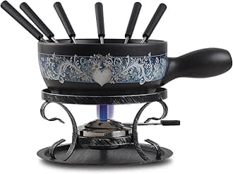 Artestia Swiss Fondue Set for Party - 2L Large Capacity Cheese Fondue Pot Melting Chocolate, Ceramic Fondue Pot, 6 Fondue Forks, Christmas, Wedding Gifts (Enchantment)