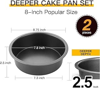 HONGBAKE Round Cake Pan Set for Baking, 8 Inch, Nonstick Circle Cake Pans with Wider Grips, 2 Pieces Layer Cake Tin, Cheesecake Mold, Huty Duty, Dishwasher Safe - Grey