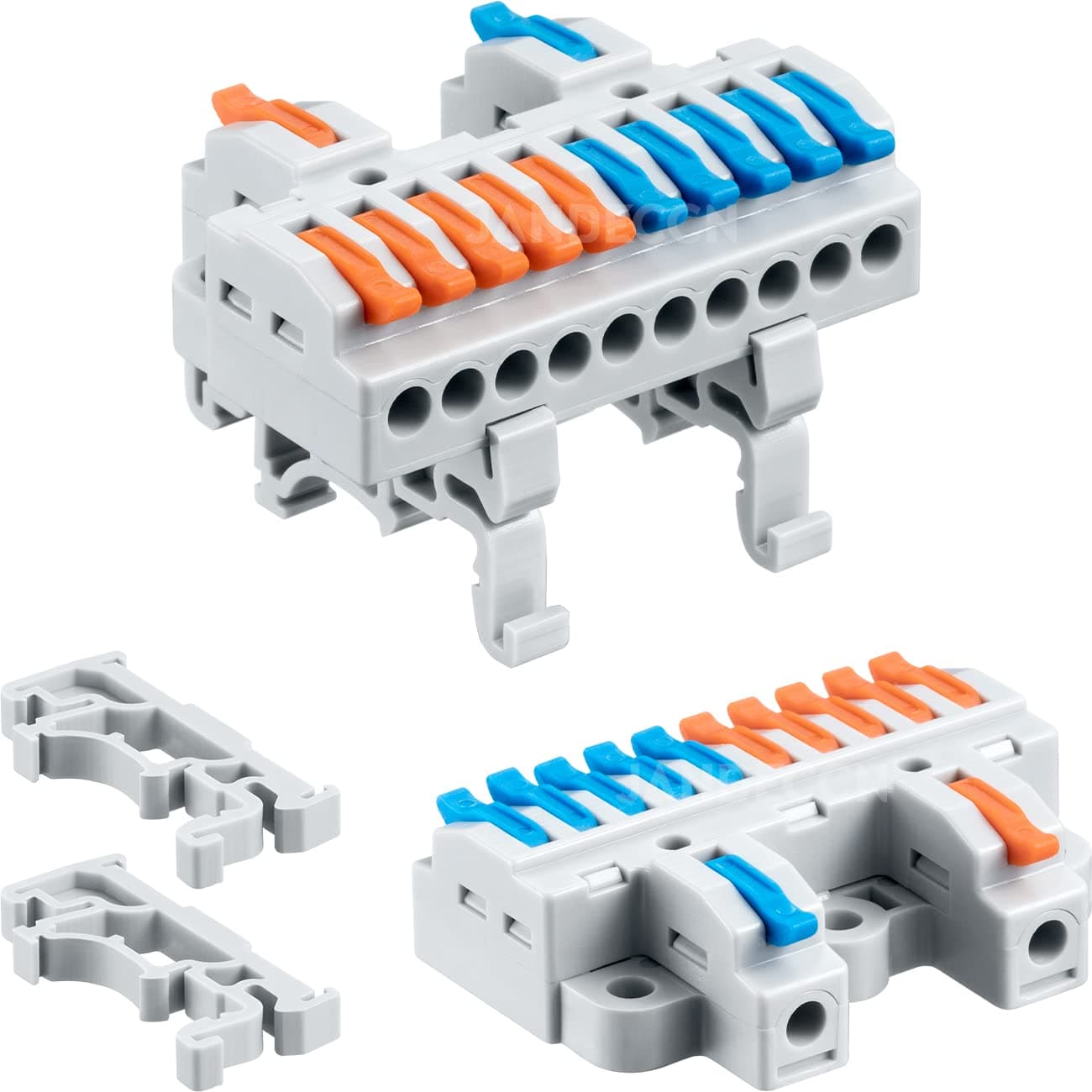 6pcs DIN Rail Terminal Blocks, DIY Splicing Wire Connectors for Circuit Inline 28-12AWG (2 in 10 Out)