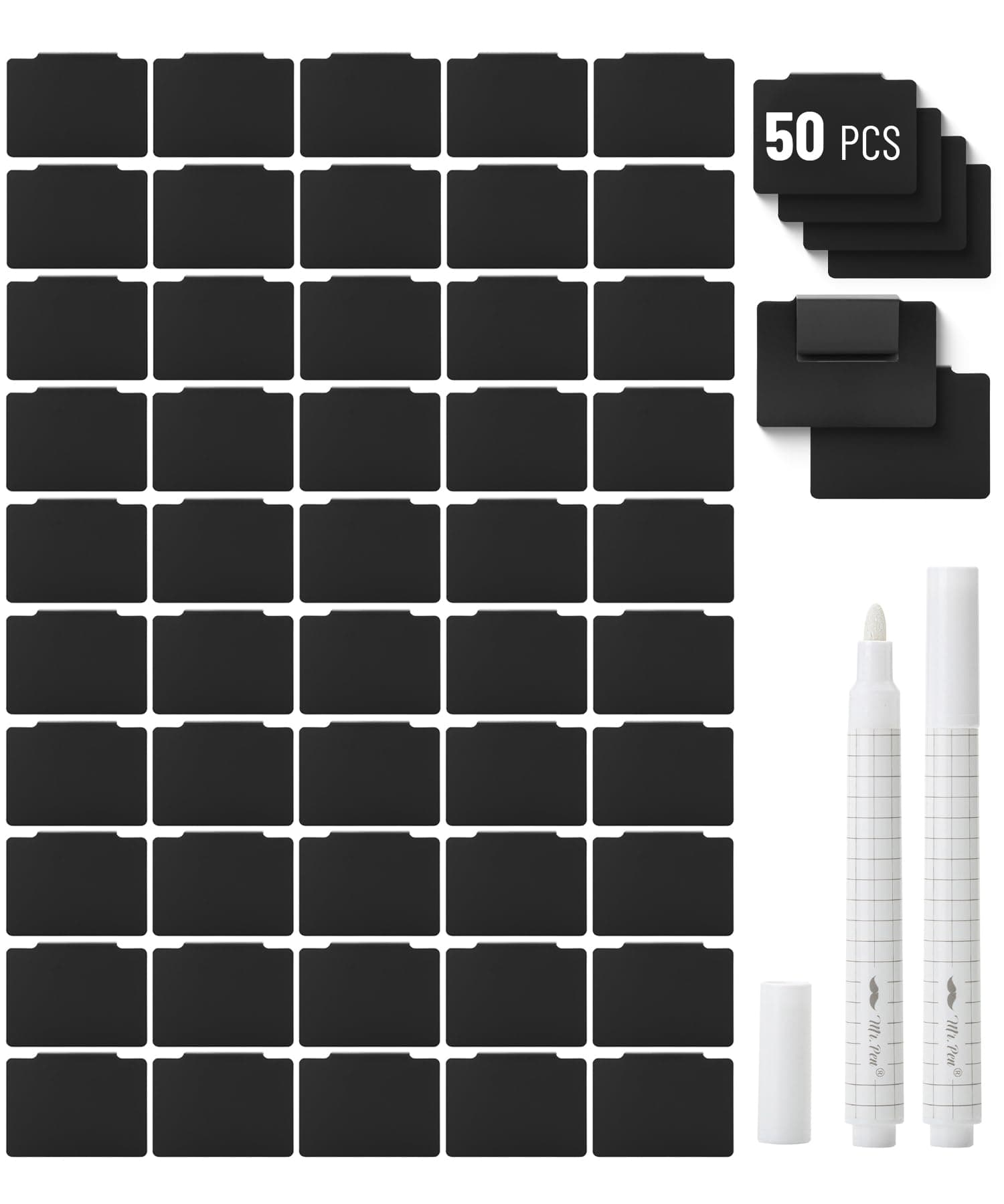 Mr. Pen- Basket Labels Clip On Set Bulk, 52 pcs, 50 Removable Bin Labels Clip On with 2 Chalk Markers, Basket Tags, Bin Clips