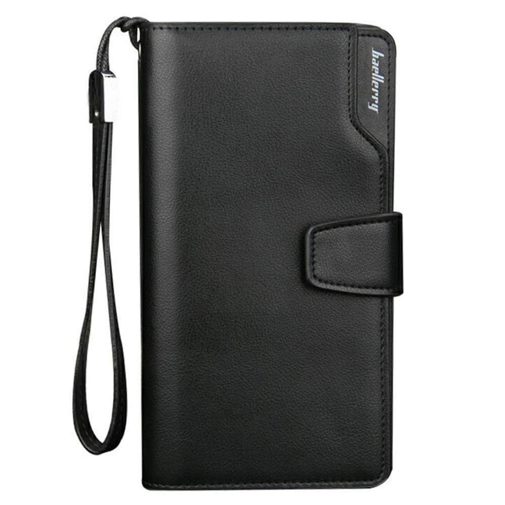 Men business casual long paragraph hasp wallet phone package multifunction hand bag QB57A Black