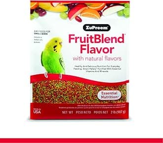 ZuPreem FruitBlend Bird Pellets, Daily Bird Food for Parakeet, Budgie, Parrotlet, Dove, Core Nutrition for Small Birds, Made in USA, Parakeet & Budgie Food (S, 2 lbs)