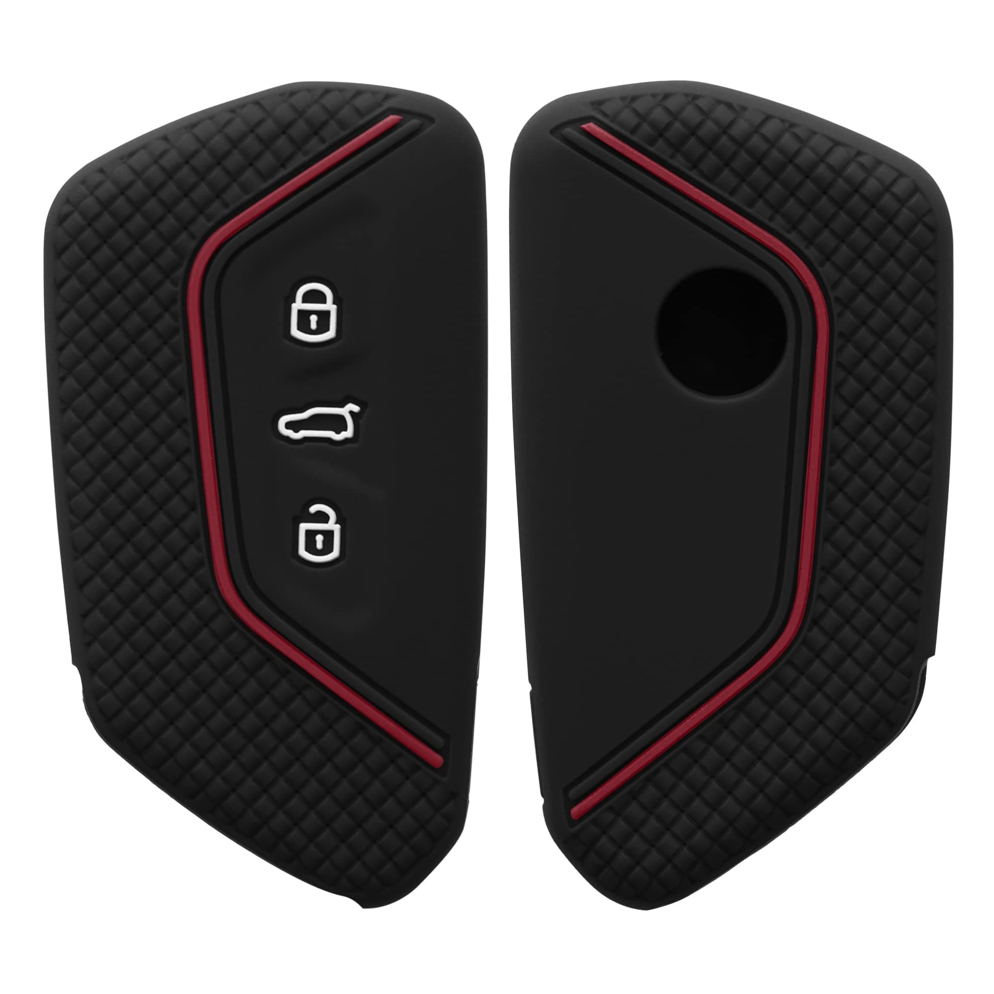 kwmobile Car Key Cover Compatible with VW Golf 8 3 Button Car Key Key Cover - Silicone Protective Car Key Fob Case - Black/Red