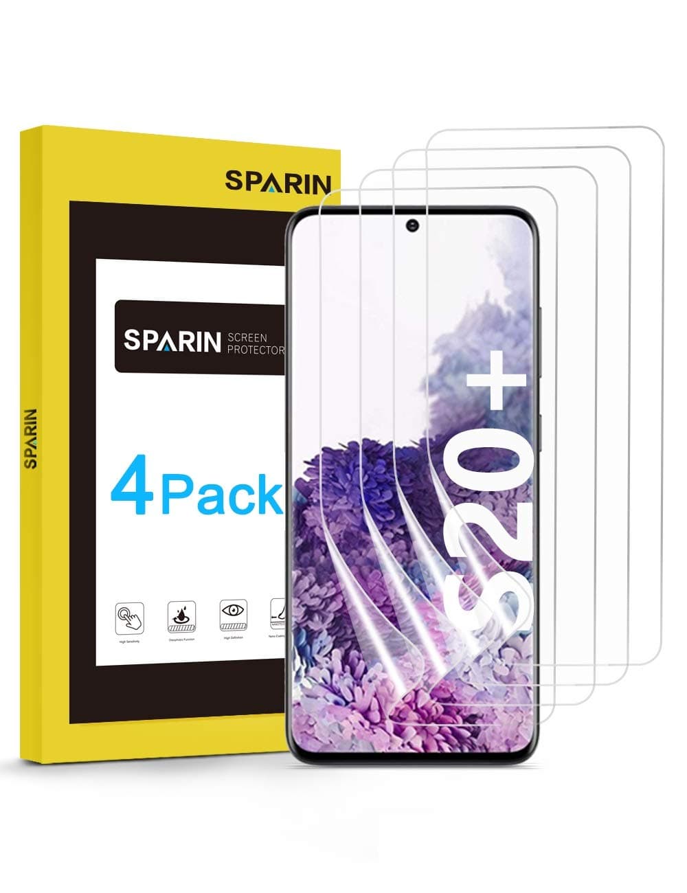 [4-Pack] Screen Protector for Galaxy S20 Plus, SPARIN Full Coverage Screen Protector for Samsung Galaxy S20 Plus/Galaxy S20+ 5G, High Response/Case Friendly/Soft TPU