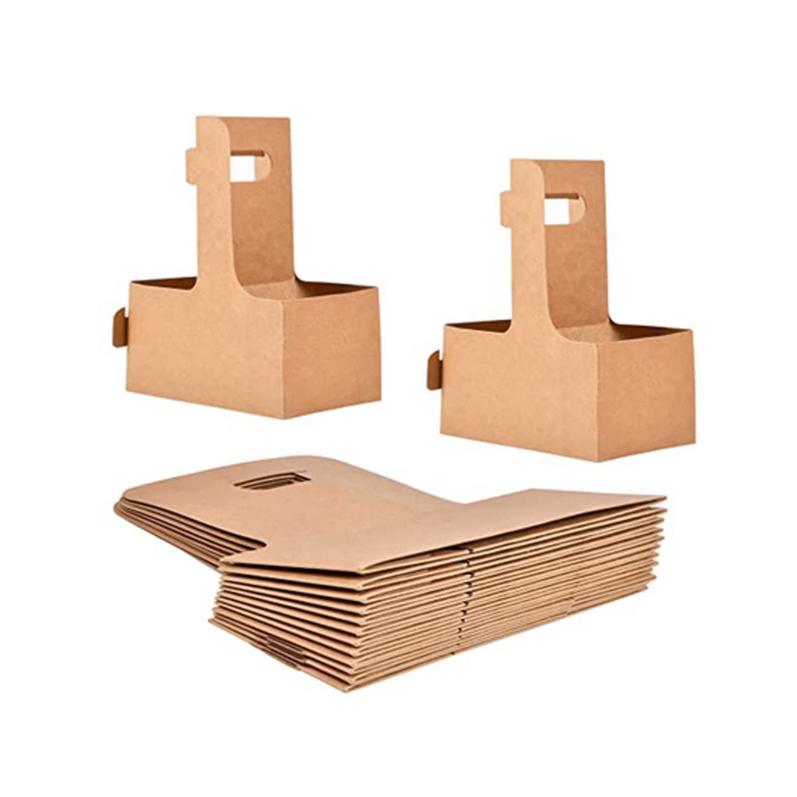 KVMORZE 2-Cup Drink Carrier Handle, Kraft Paperboard Handled Drink Carriers 12-30 OZ to Go Coffee Cup Holder for Drinks, Takeout, Cafe and Restaurant Food Service Delivery, 50 Pack