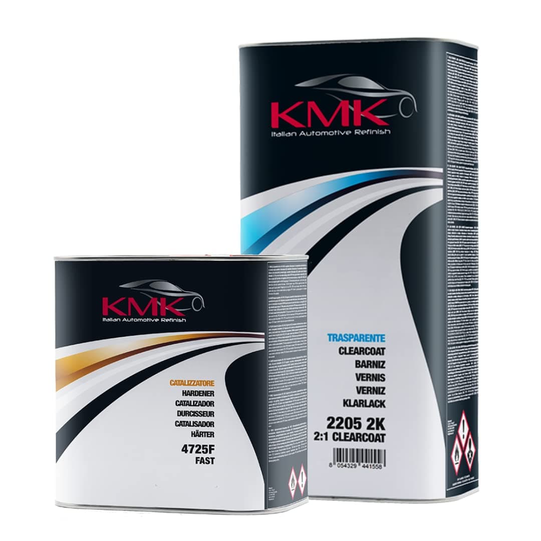 KMK 2205 2K HS Clear Coat Kit – 5L Clearcoat + 2.5L 4725F Fast Hardener – High Gloss Finish – Professional Automotive Paint – Easy Application – Made in Italy