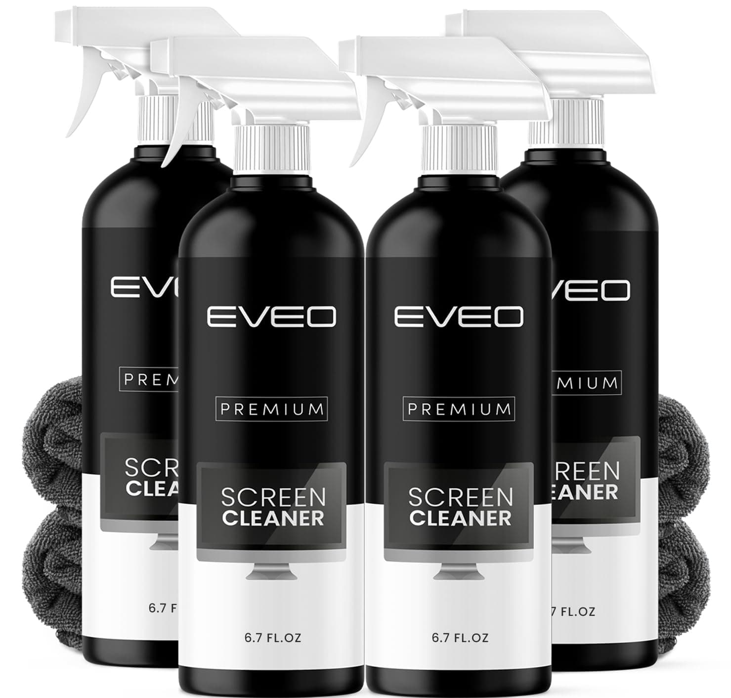 Eveo Screen Cleaner Spray (16Oz X 4 Pack) - Large Bottle Tv Cleaner, Computer For Laptop, Phone, Ipad Electronic Microfiber Cloth Included