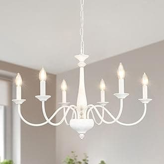Generies French Country Chandelier, 6-Lights Rustic Farmhouse Chandelier for Dining Room, White Vintage Candle Chandelier Light Fixture for Living Room Bedroom Kitchen