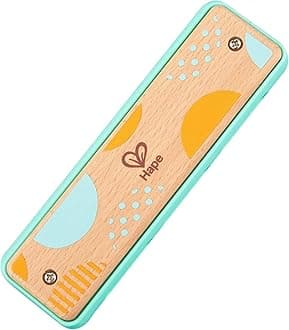 Hape Blues Harmonica | 10 Hole Wooden Musical Instrument Toy for Kids, Blue-Green (E8916)