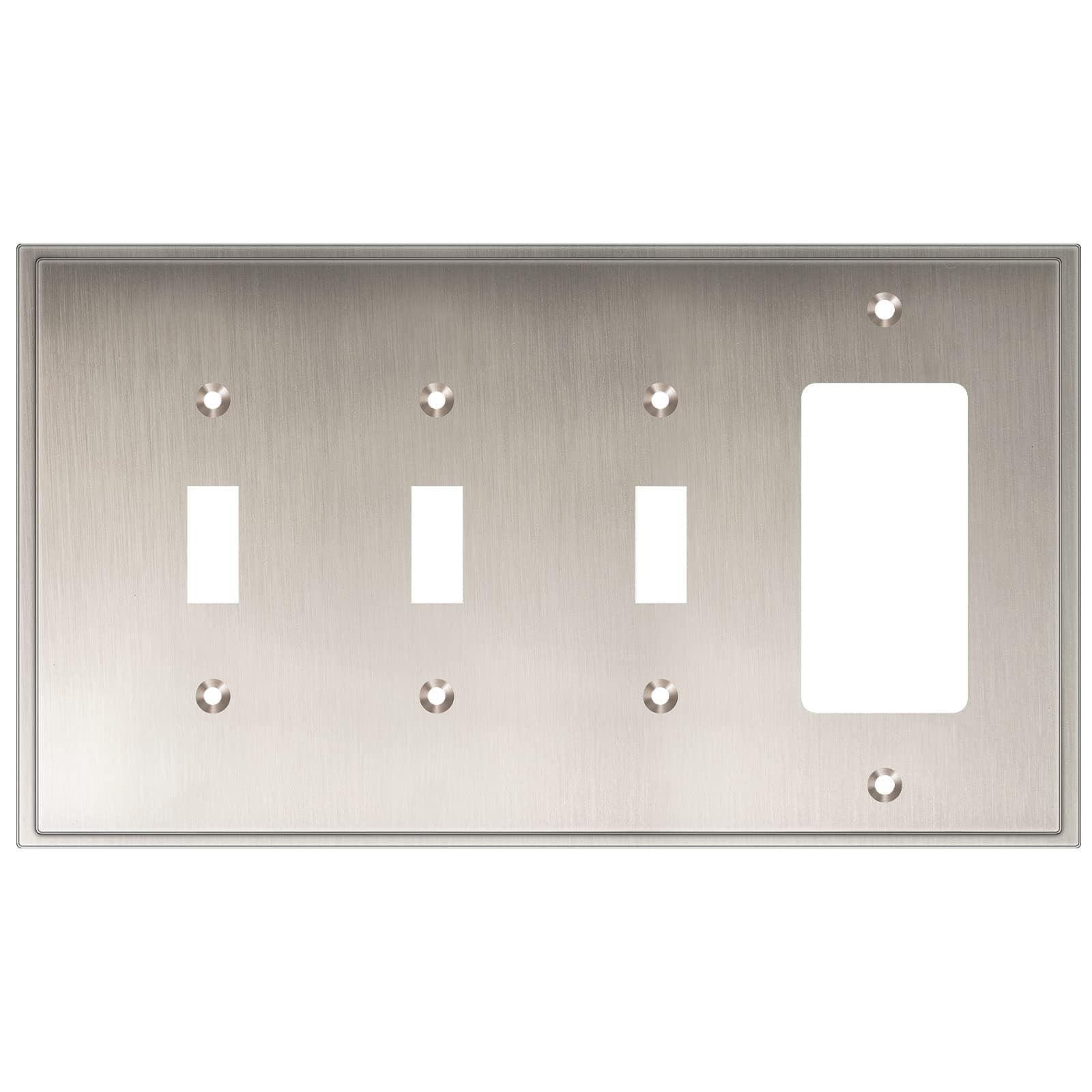 Soft Modern Decorative Wall Plate Switch Plate Outlet Cover (Triple Toggle/Single Decorator, Satin Nickel)