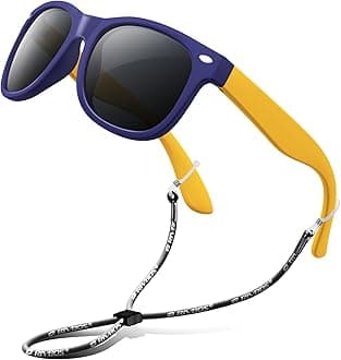RIVBOS Kids Sunglasses with Strap Polarized UV Protection Flexible Rubber Shades for Boys Girls Age 3-10 RBK004-2 Dark Blue