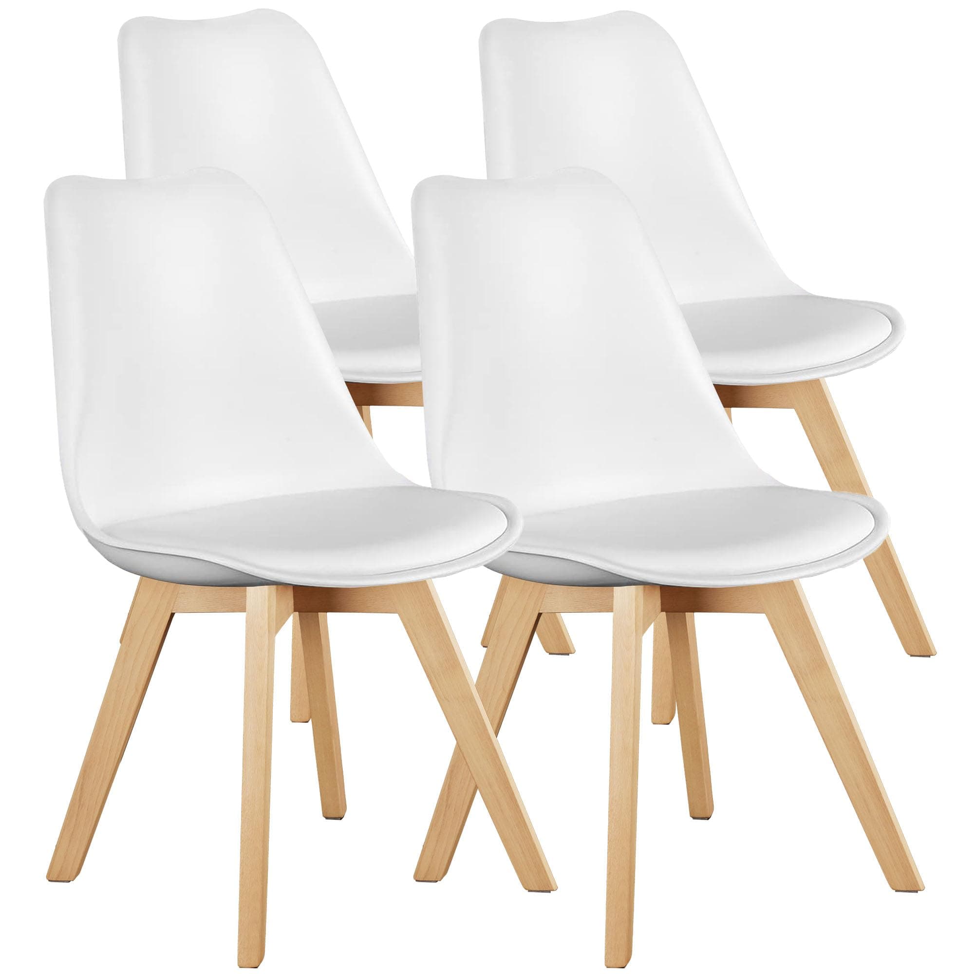 OLIXIS Set of 4 Dining Kitchen Mid-Century Modern Chairs with Wood Legs and PU Leather Cushion for Living Room Bedroom Outdoor Lounge, White