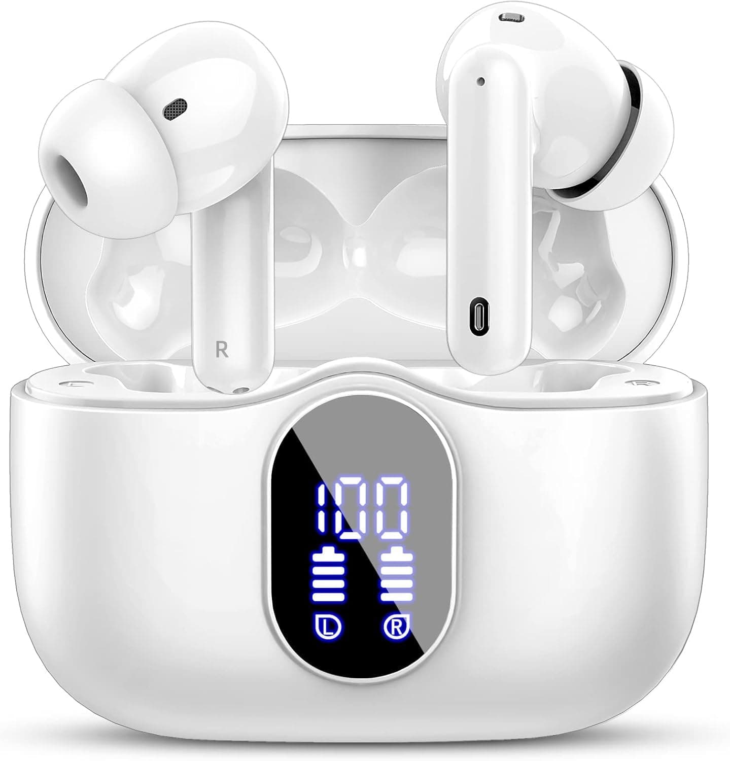 – Wireless Earbuds, Bluetooth 5.4 Headphones In Ear with 4 ENC Noise Cancelling Mic, 2026 New Bluetooth Earphones Mini Deep Bass Stereo Sound, 36H Playtime LED Display Wireless Earbuds White