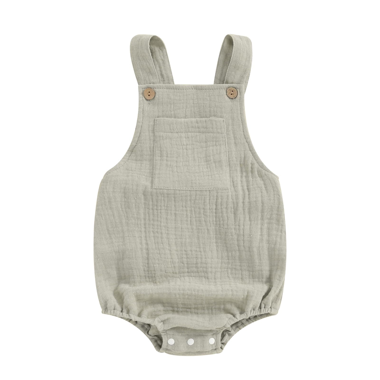 Baby Cotton Linen Overalls Solid Color Sleeveless Square Neck Backless Romper for Boys Girls