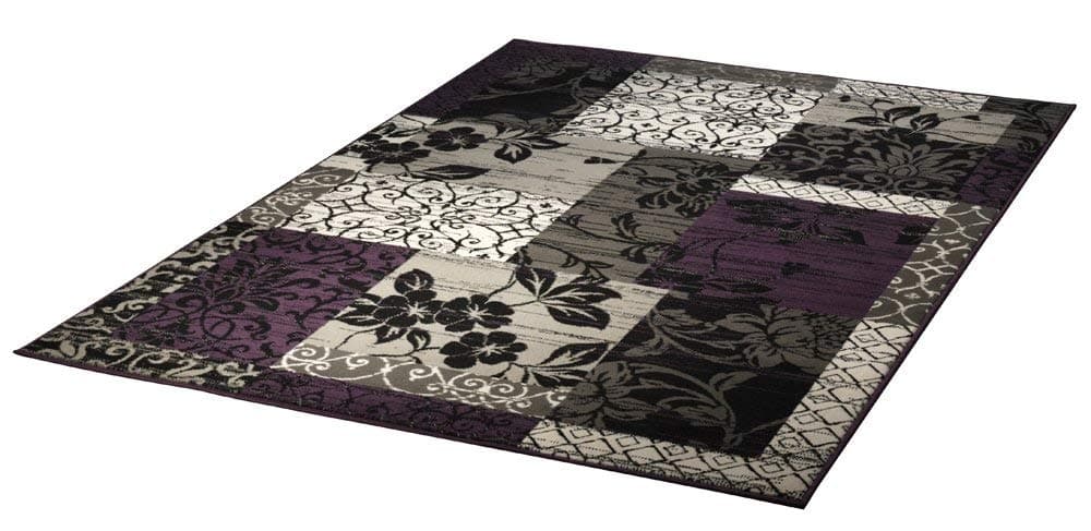 HANSE Home 101181 Velour Rug Patchwork Look Border Purple/Grey/Beige/Black 190 cm x 280 cm
