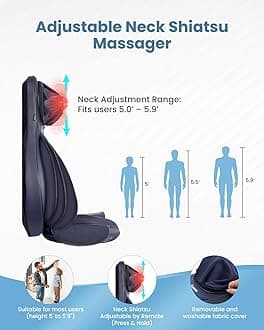 COMFIER Shiatsu Neck Back Massager with Heat for Pain Relief Deep Tissue, Adjustable-Height Neck Massage Rollers, Massage Chair Pad Tapping Compression Seat Massager Full Body, Gifts for Men Women