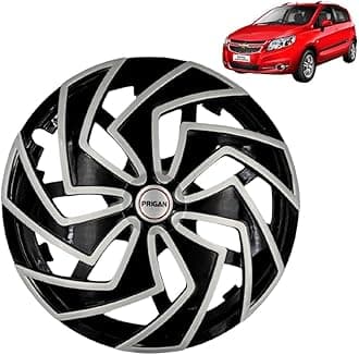 PRIGAN Wheel Cover for Chevrolet SAIL 14 Inch Black Silver Wheel Cap (Available in 13,14 Inch) (Set of 4 Pcs) (Press Fitting) Model- Spider BS-14