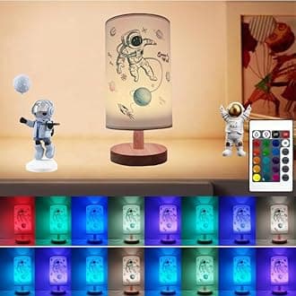 Astronaut Small Table Lamp for Kids Bedroom,16 Colors Dimmable Bedside Lamps with Remote Control, Night Stand Light Lamp with Pressed Astronaut Shade for Kids Room,Dorm,Children's Room Decor Gifts