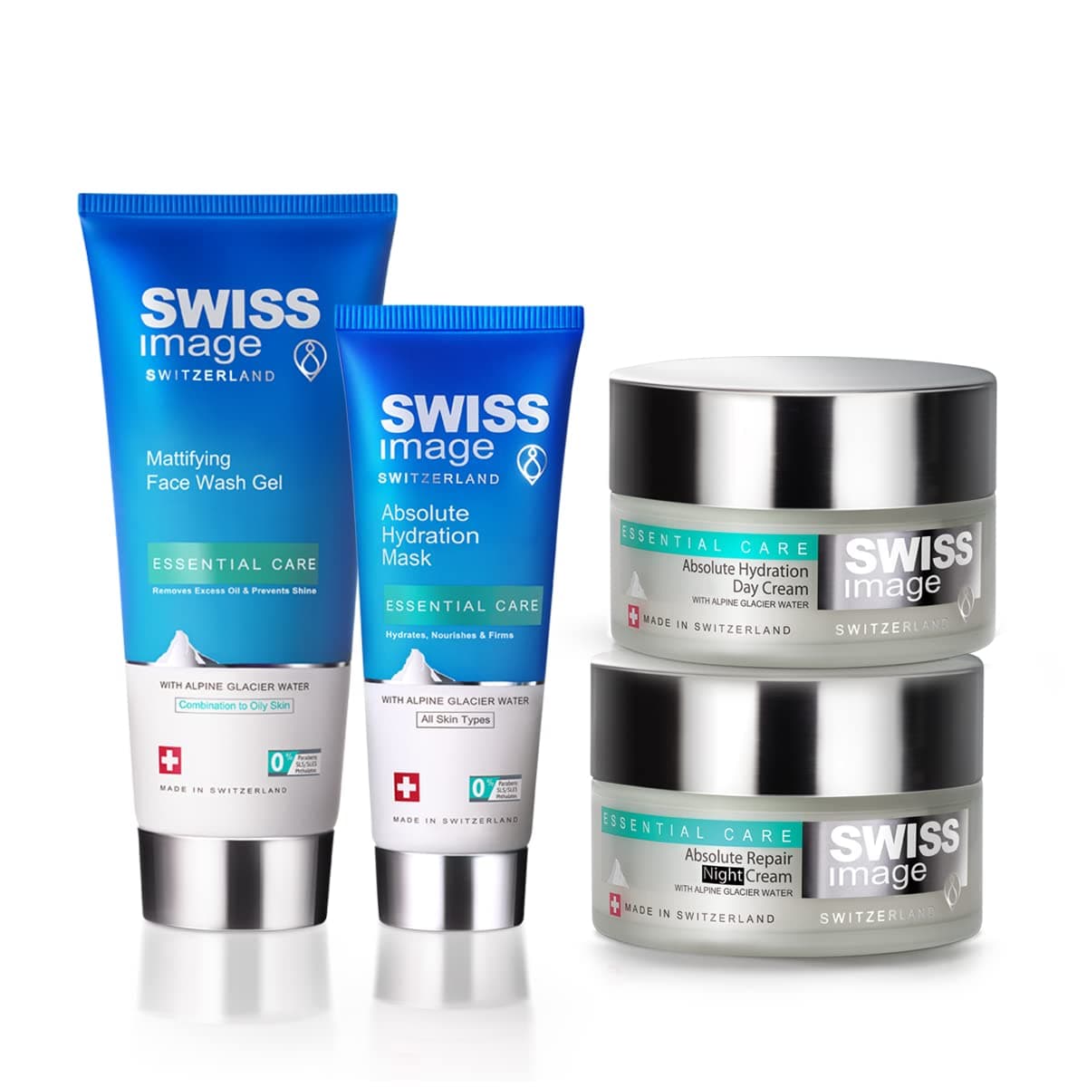 Swiss Image4 Steps Skin Care Regime Pack For Daily Hydration -Mattifying Face Wash 200 ml , Face Mask 75 ml , Day Cream 50 ml & Night Cream 50ml