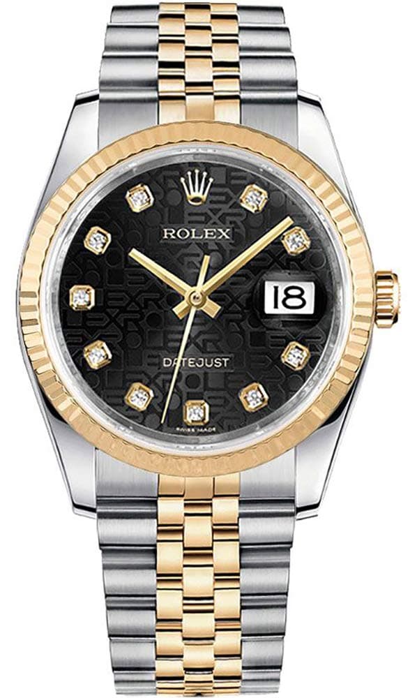 Women's Rolex Datejust 36 Black Dial Set with Diamonds Luxury Watch Ref. 116233