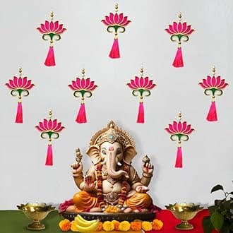 Divyakosh Cardboard / Mdf Double Layer With Velvet Lotus Decoration Items,8 Pcs,Pink,Lotus Hangings Mandir Decorations Items,Hanging Decorative Items,Pooja Decoration Items For Home