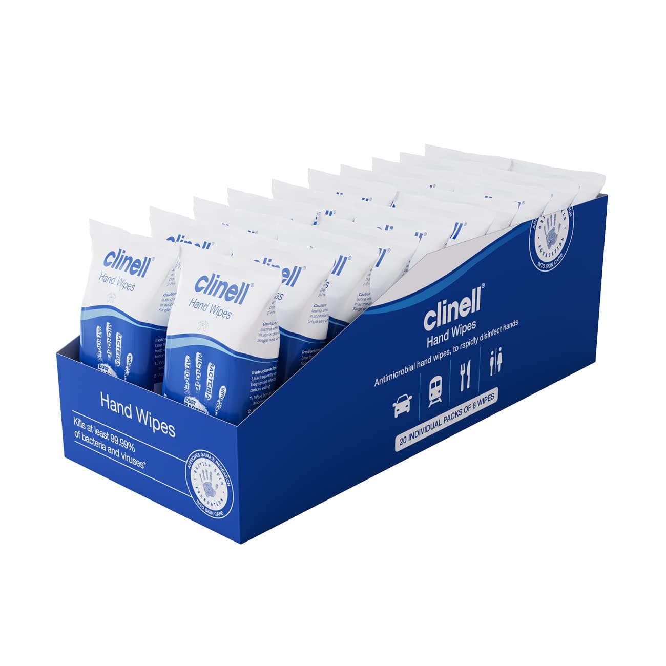 Clinell Antimicrobial Hand Wipes Ideal for Travel - 20 Packs of 8 Wipes - Der...