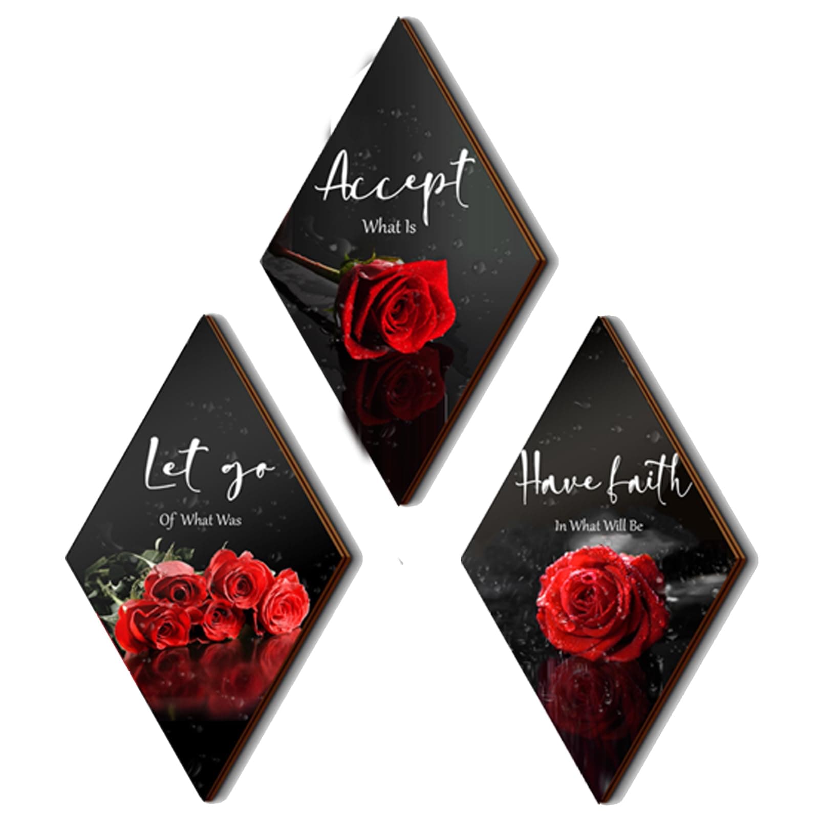 3 Pcs Red Rose Bathroom Wall Decor Flower Red Decor Inspirational Wooden Wall Art Office Wall Decor with Accept Let Go Have Faith Sign for Girl Women Bathroom Living Room Bedroom(12 x 7 Inch)